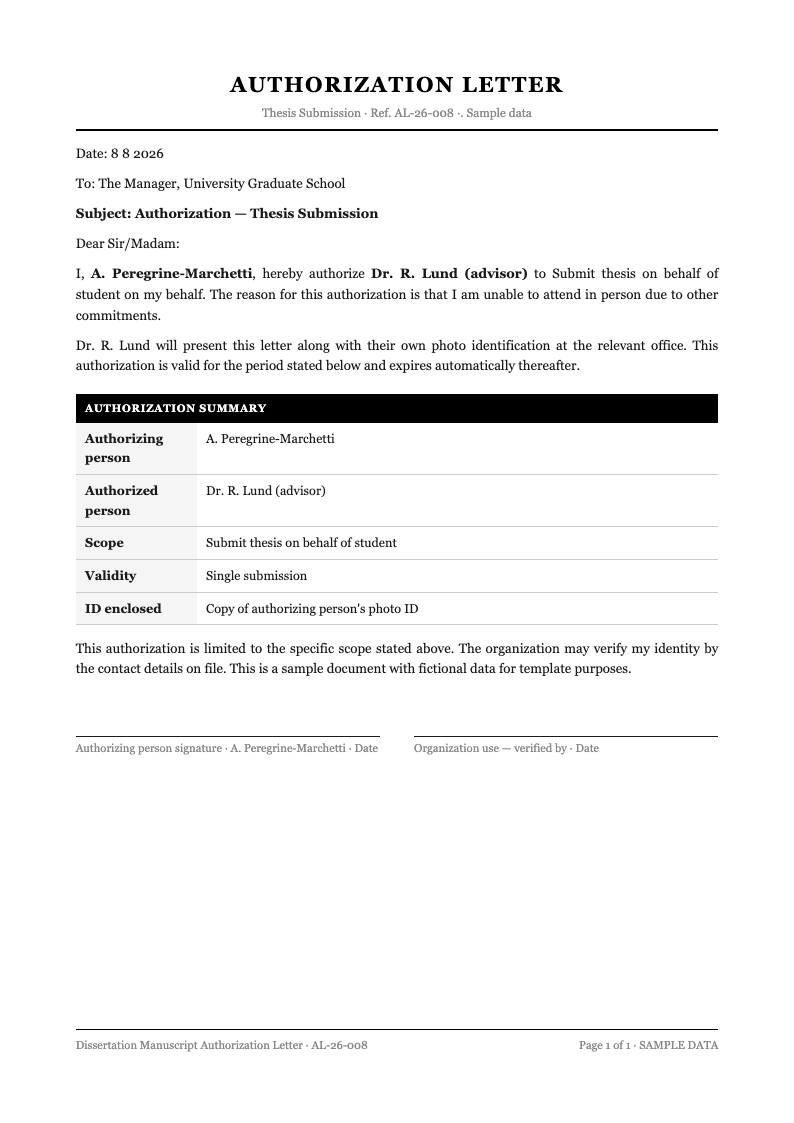 Dissertation manuscript authorization letter